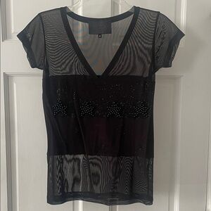Philipp Plein Black Sheer V-Neck Tee